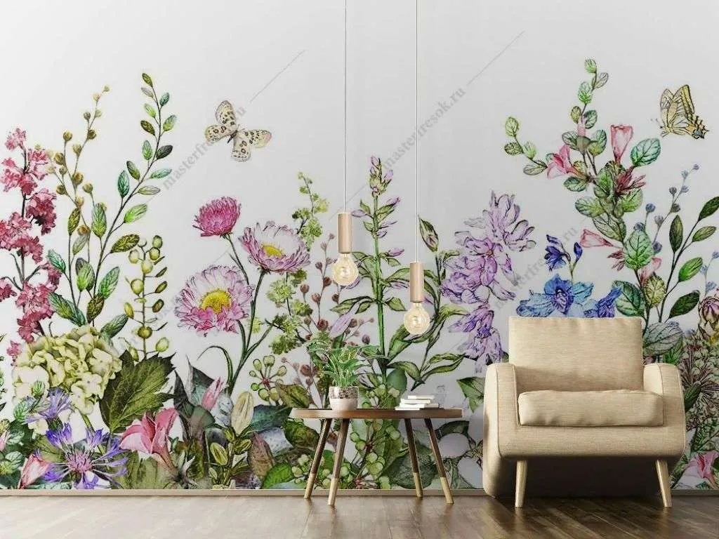 Фотообои в интерьере цветочный мир  9-1724 фото
