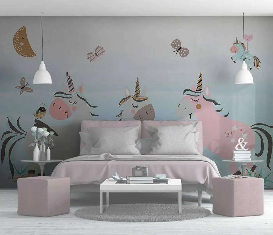 Фотообои в интерьере единорожки резвятся  15-340 фото