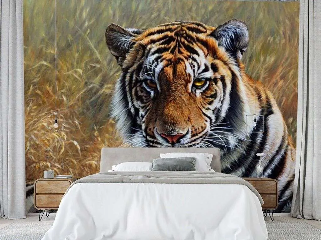 Фотообои в интерьере тигр в саванне  17-4422 фото