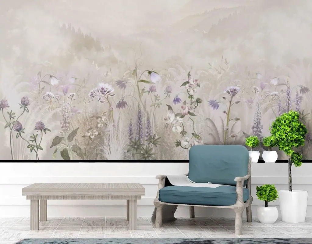 Фотообои в интерьере в гостиную полевые цветы   13-684 фото