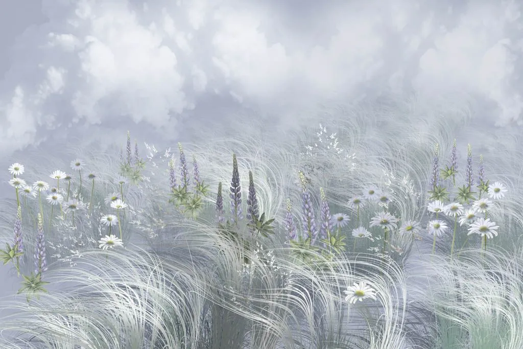 Фотообои в интерьере полевые цветы на ветру  13-647 фото