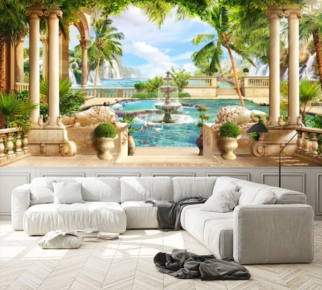 Фотообои в интерьере фонтан во дворце  19-0017 фото