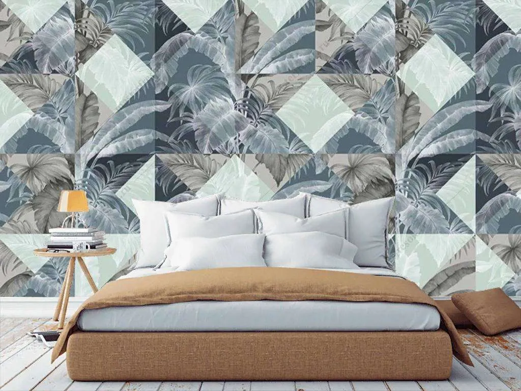 Фотообои в интерьере геометрия в листьях  15-976 фото