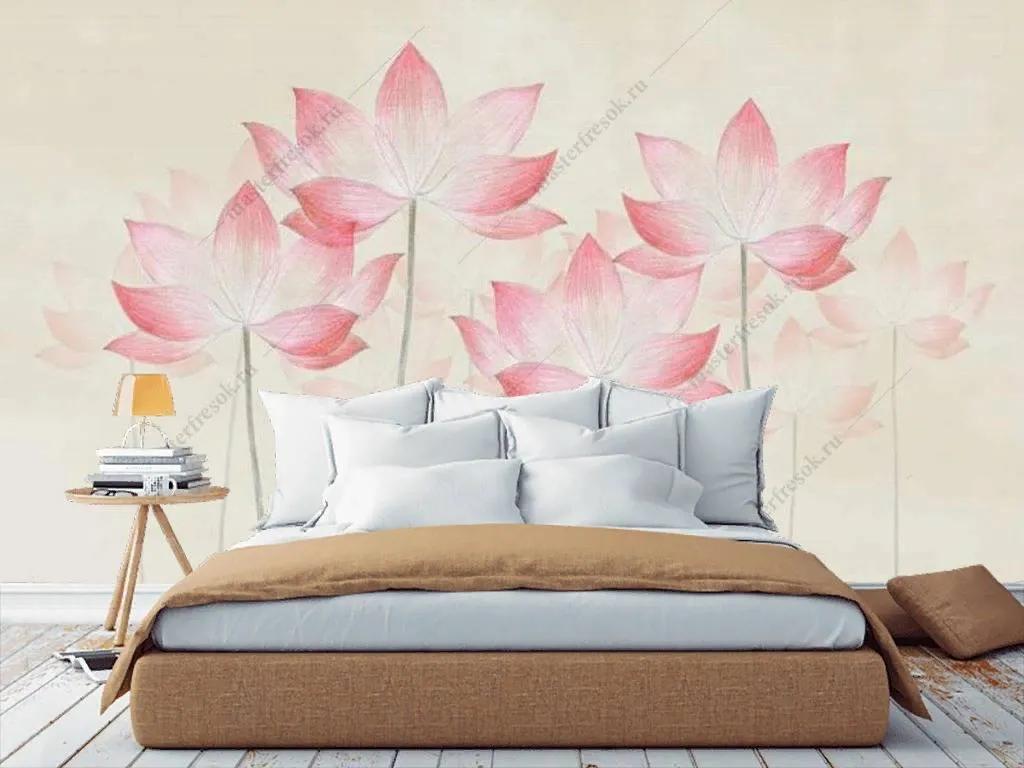 Фотообои в интерьере розовый цветок лотоса  15-966 фото