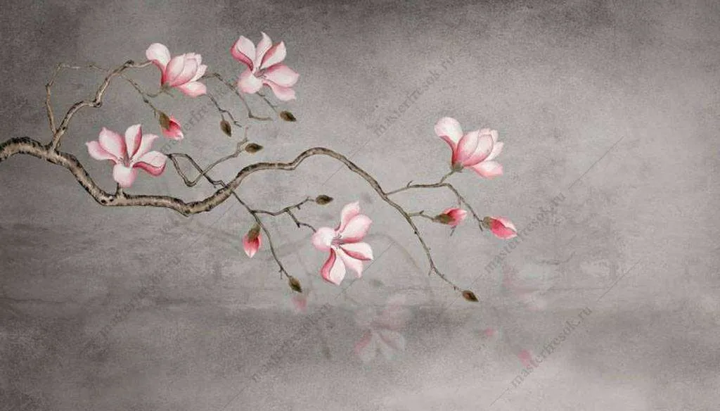 Фотообои в интерьере японские цветы  15-895 фото