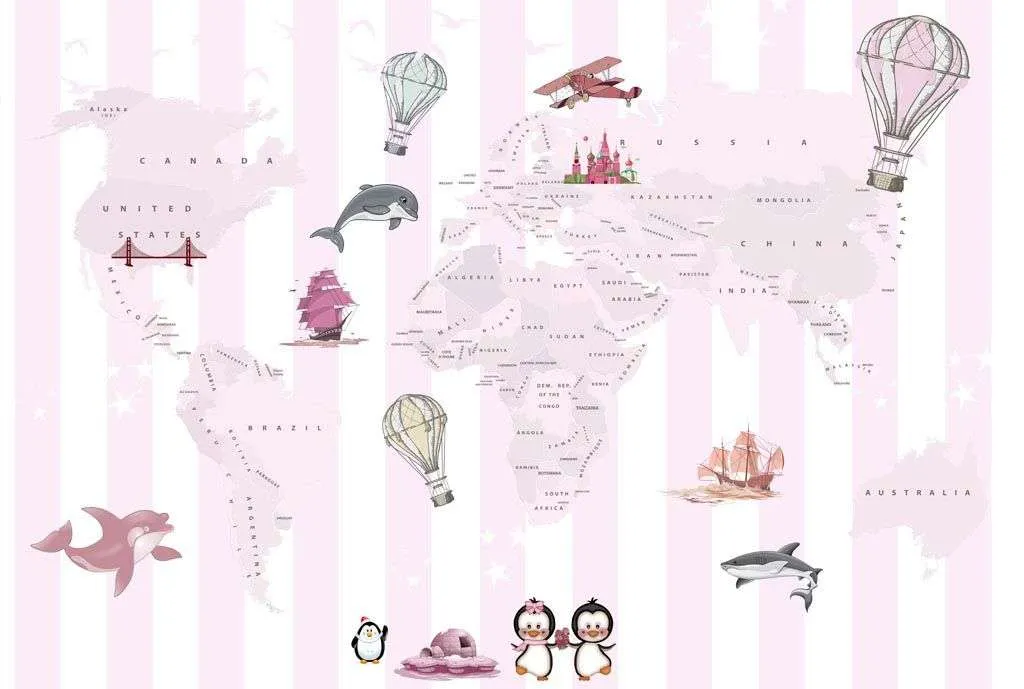 Фотообои в интерьере карта мира в полоску  12-787 фото