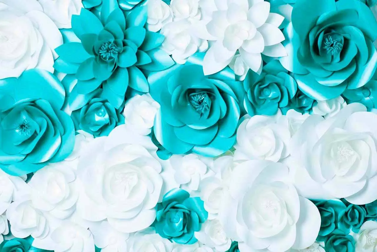 Фотообои в интерьере 3д цветы лазурные и белые  10-468 фото