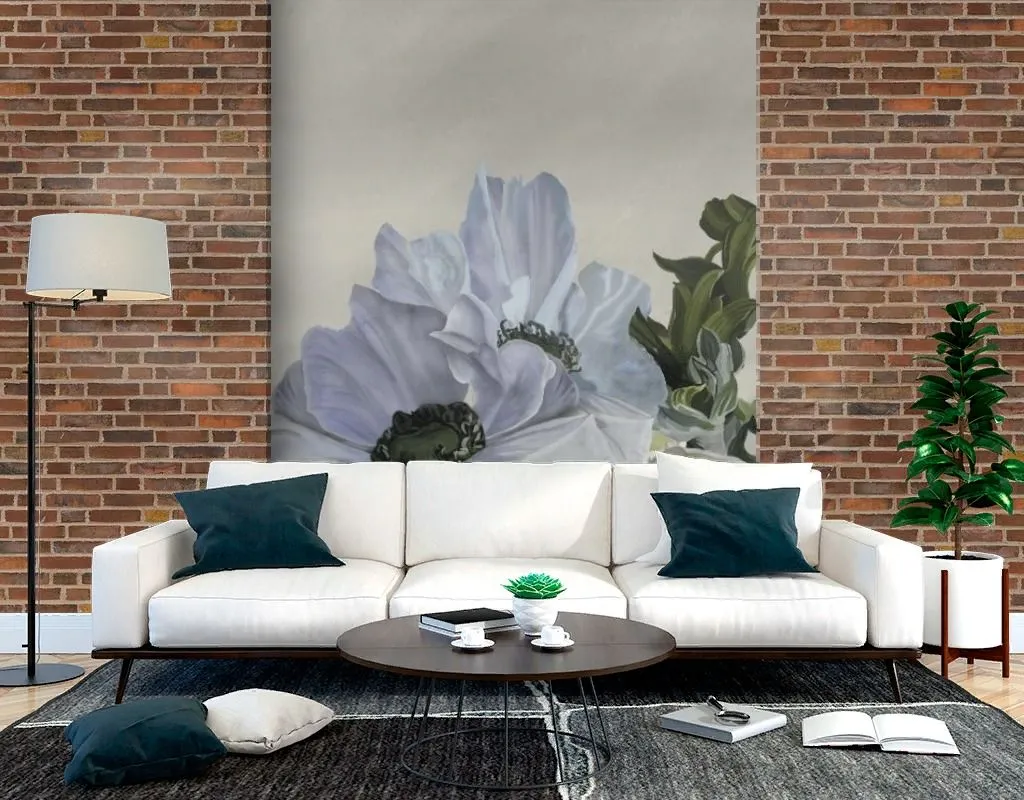 Фотообои в интерьере анемоны на светлом фоне  14-789 фото