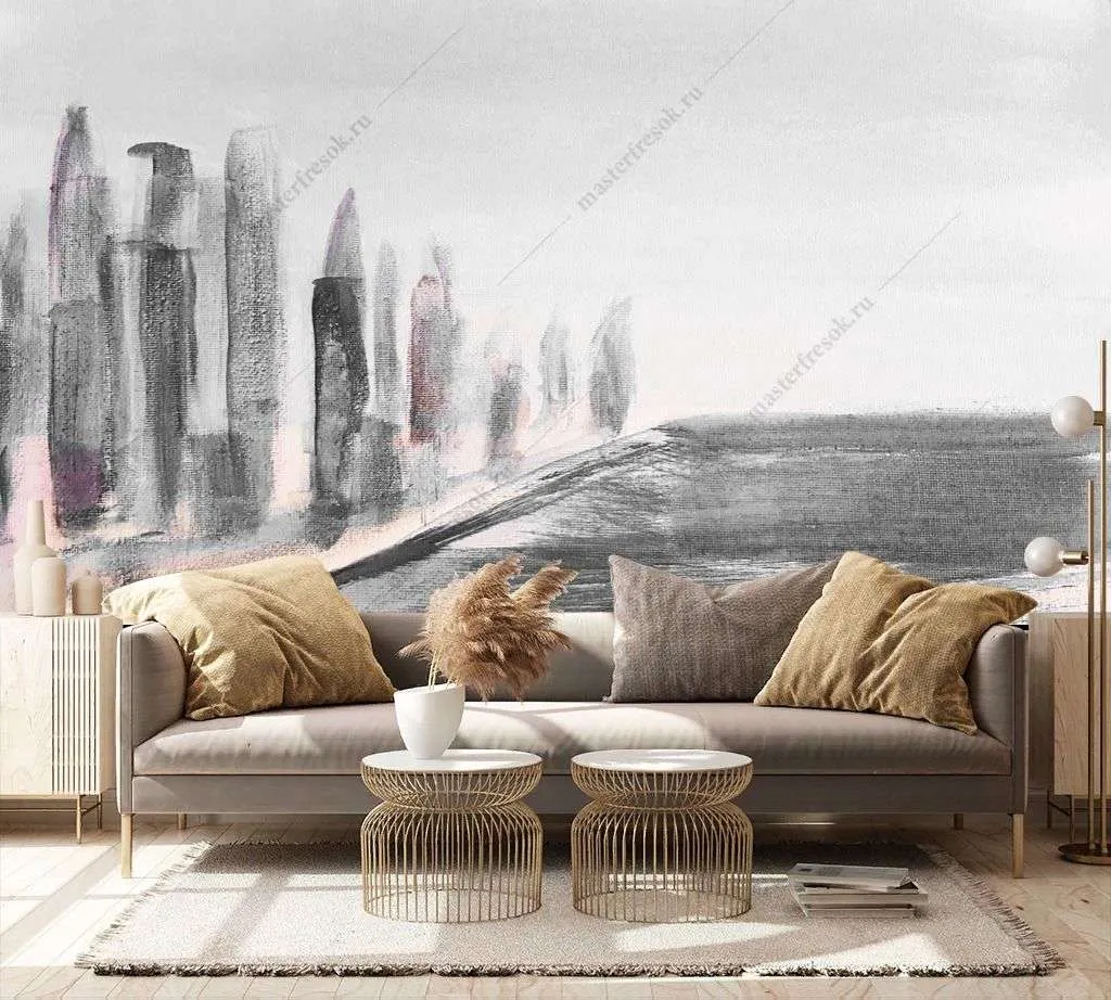 Фотообои в интерьере серый город на берегу  9-1329 фото