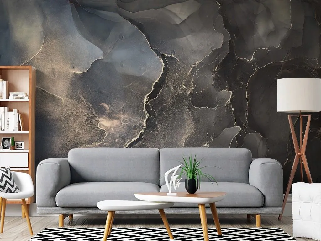 Фотообои в интерьере серый мрамор с золотом    9-1900 фото