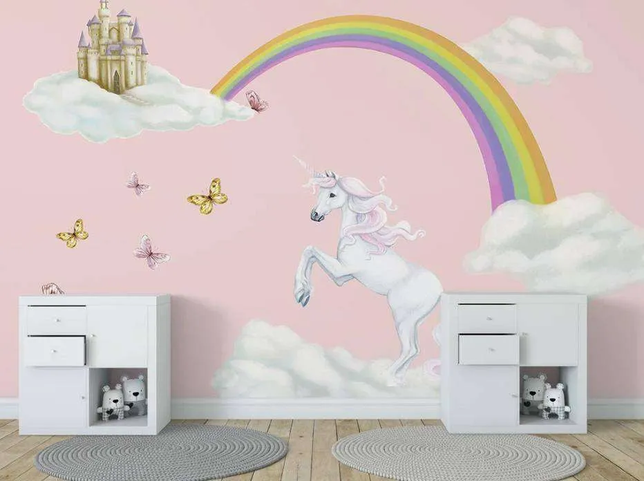 Фотообои в интерьере радуга и единорог  15-358 фото