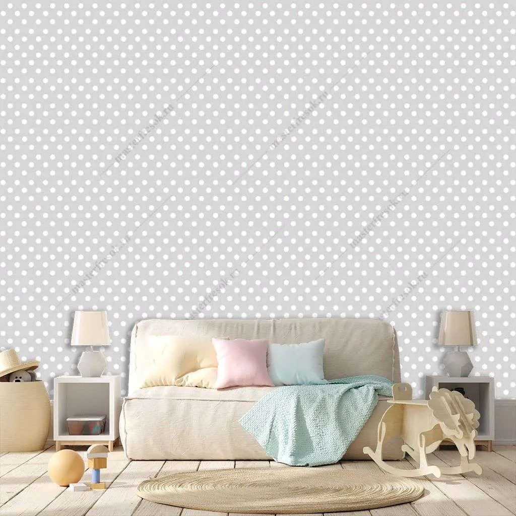 Фотообои в интерьере серый фон в горошек  14-620 фото