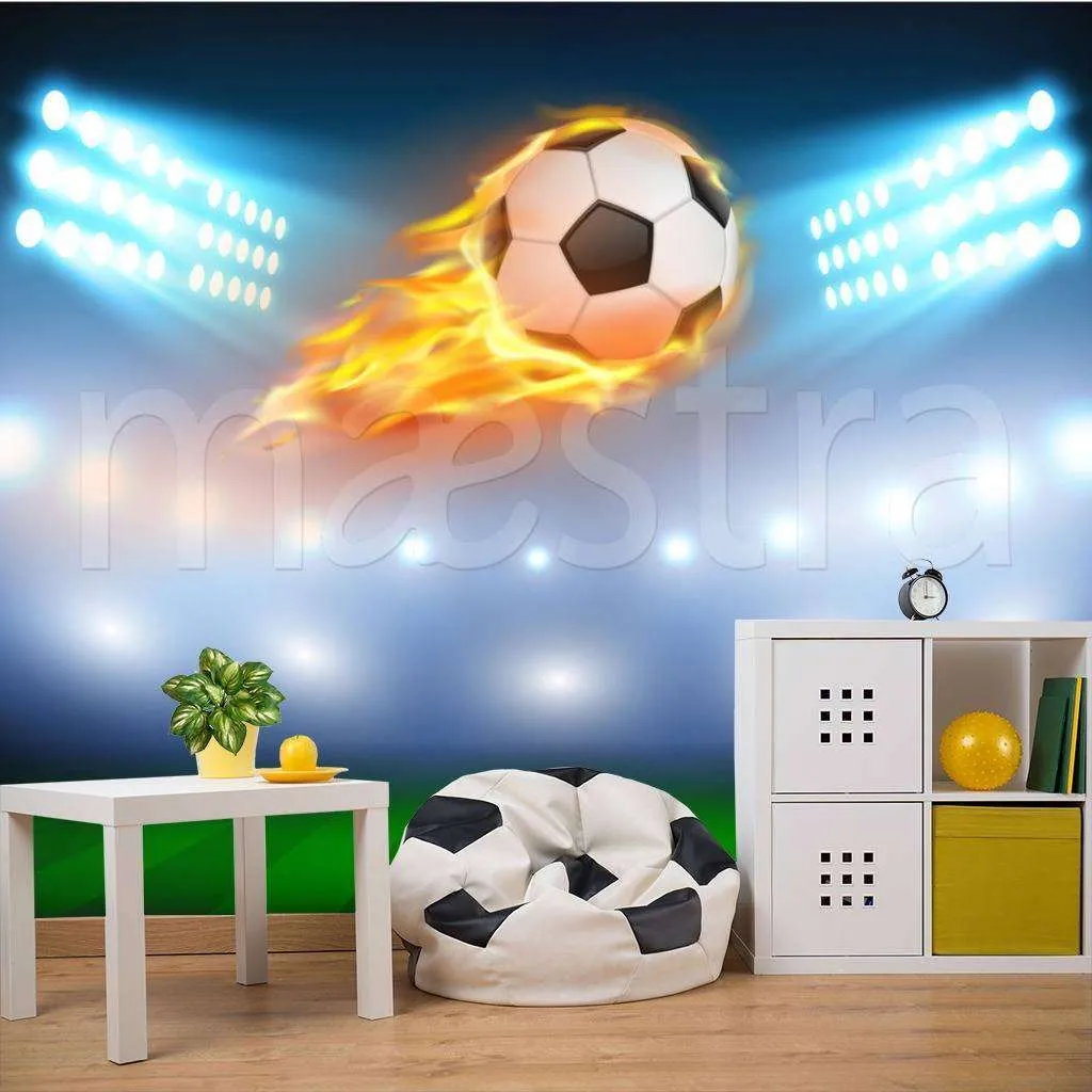 Фотообои в интерьере горящий мяч над полем  12-520 фото