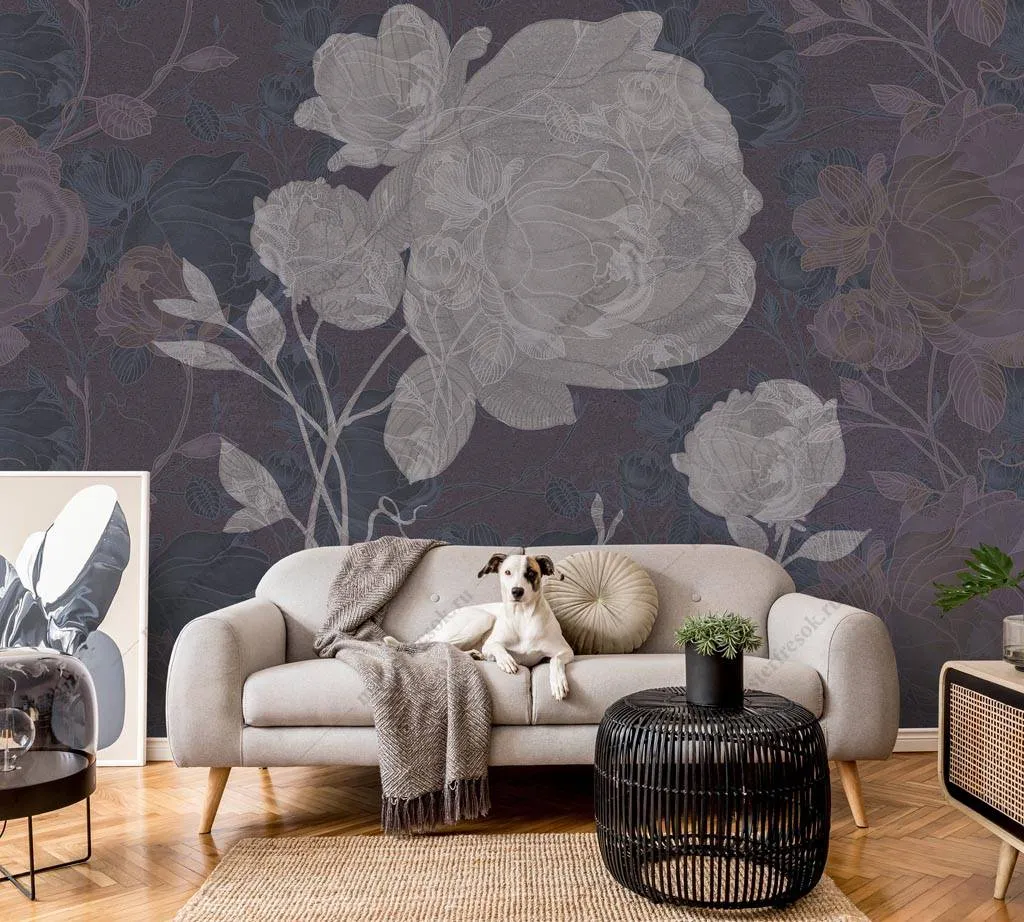 Фотообои Белые пионы на бордовом фоне  9-1244