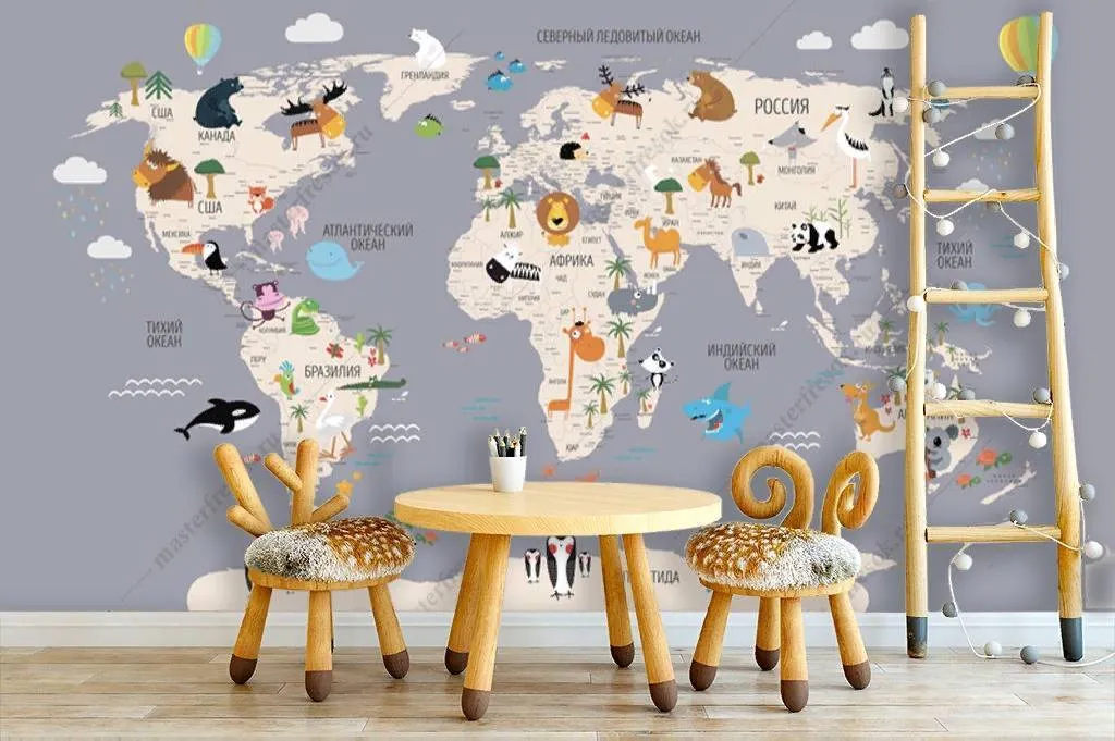 Фотообои Карта цветная на сером фоне  12-1009