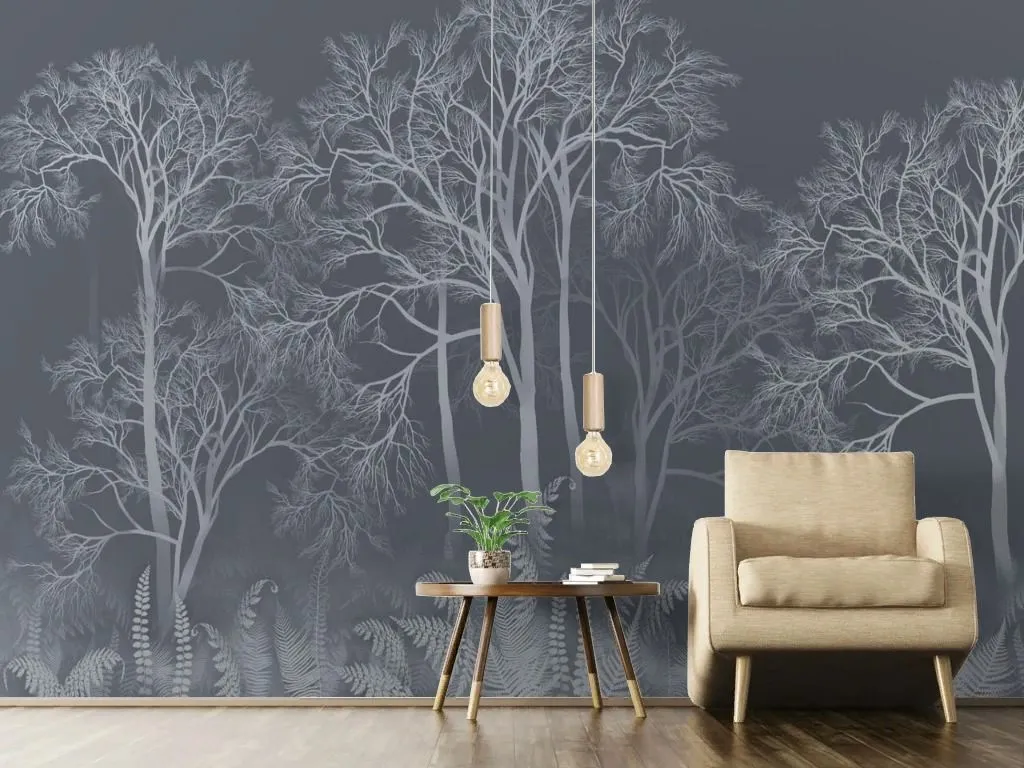 Фотообои в интерьере лес светлый на темном фоне  13-705 фото