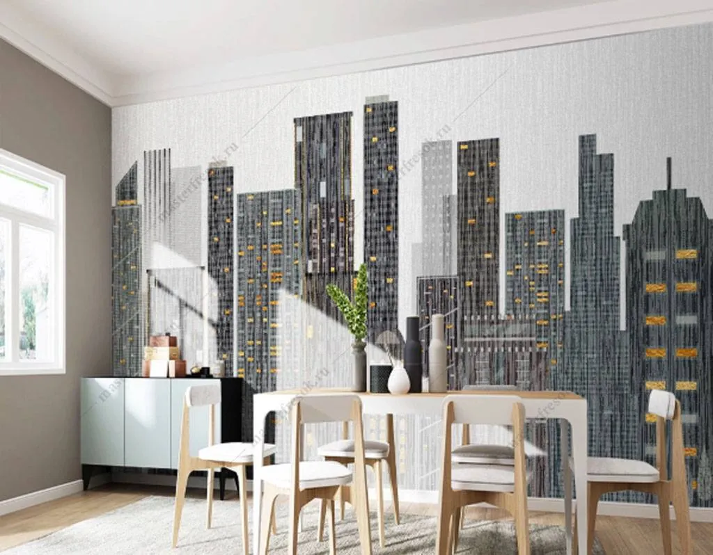 Фотообои в интерьере город в ночи  15-853 фото