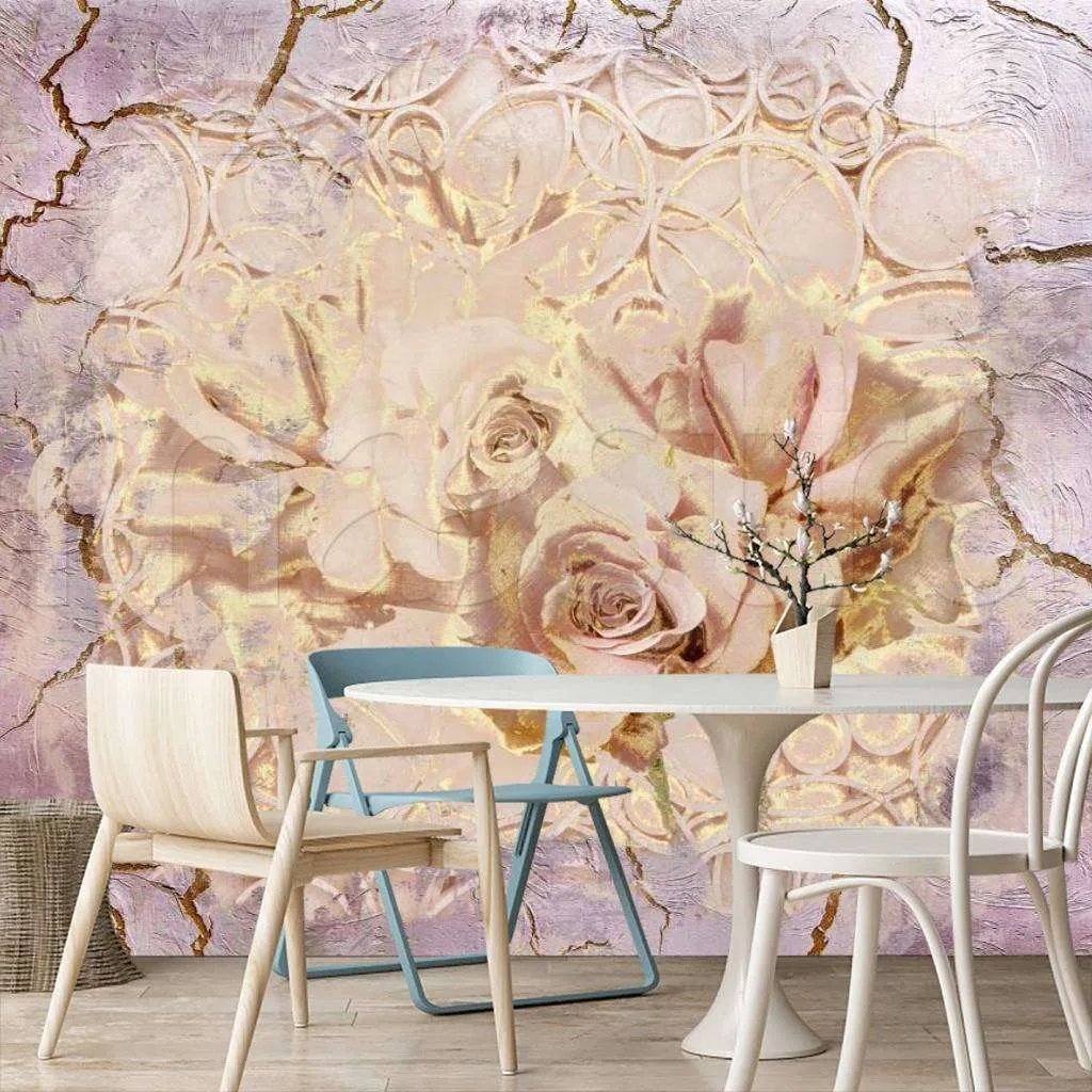 Фотообои в интерьере розы в кракелюре  7-561 фото