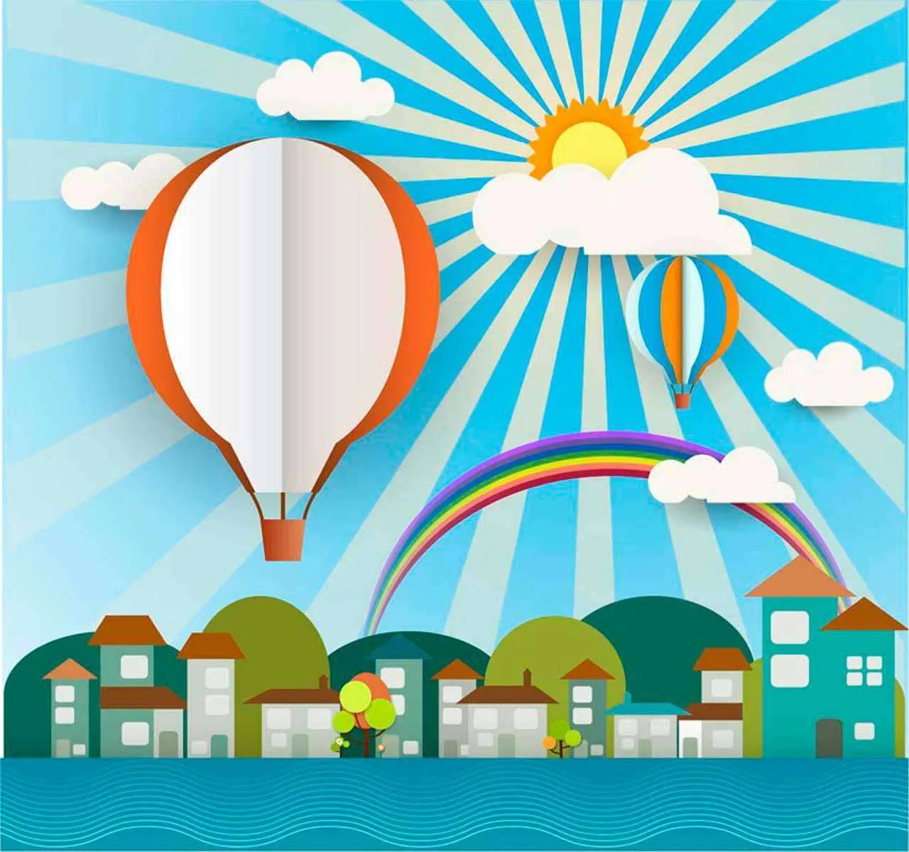 Фотообои в интерьере город с лучами солнца  12-365 фото