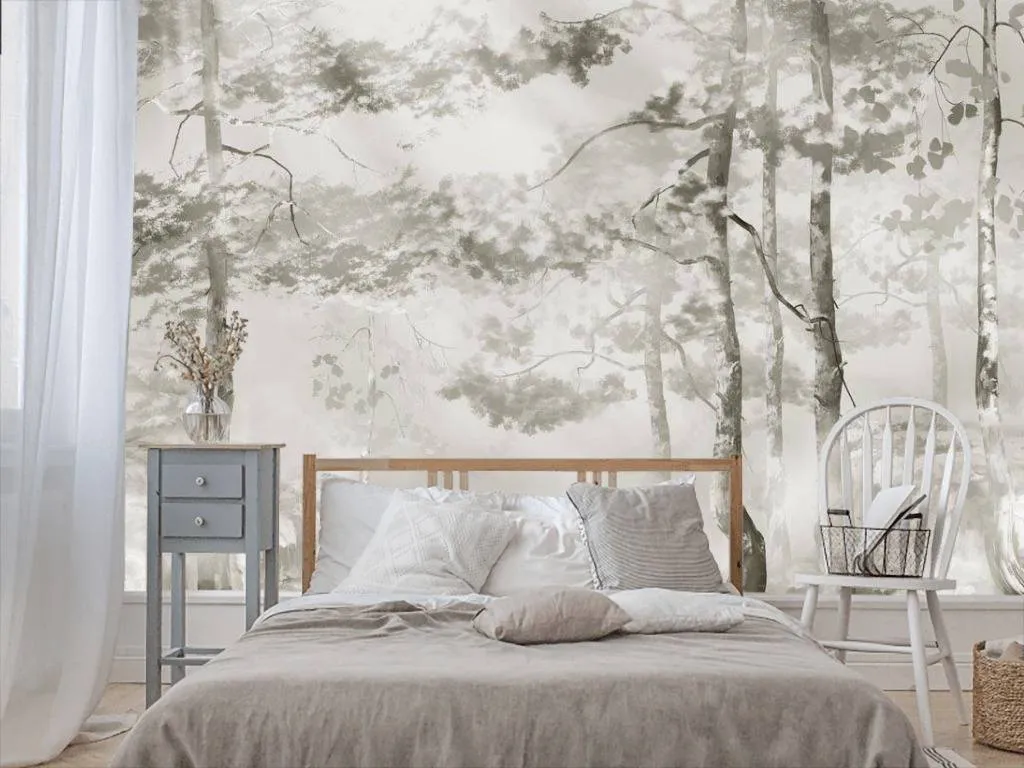 Фотообои в интерьере гризайль акварелью  13-286 фото