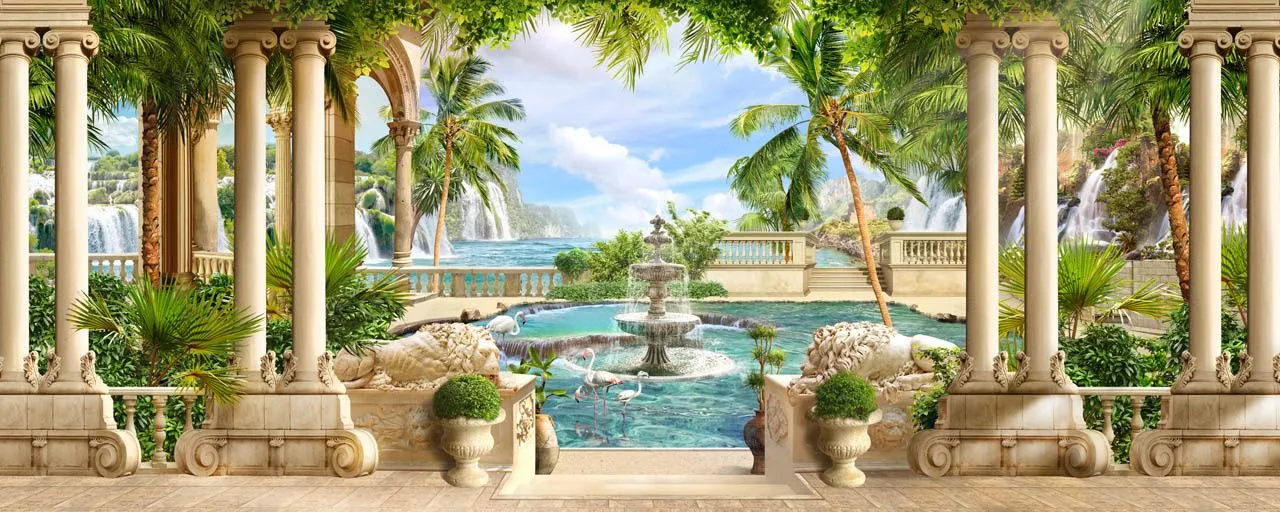 Фотообои в интерьере фонтан за колоннами  19-0018 фото