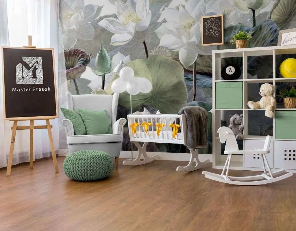 Фотообои в интерьере лотосы на белом фоне  9-1637 фото