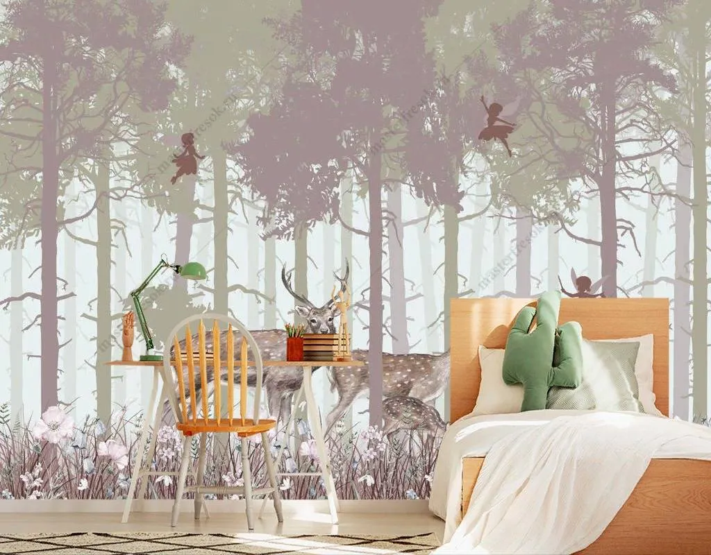 Фотообои Волшебный лес с оленями  14-145