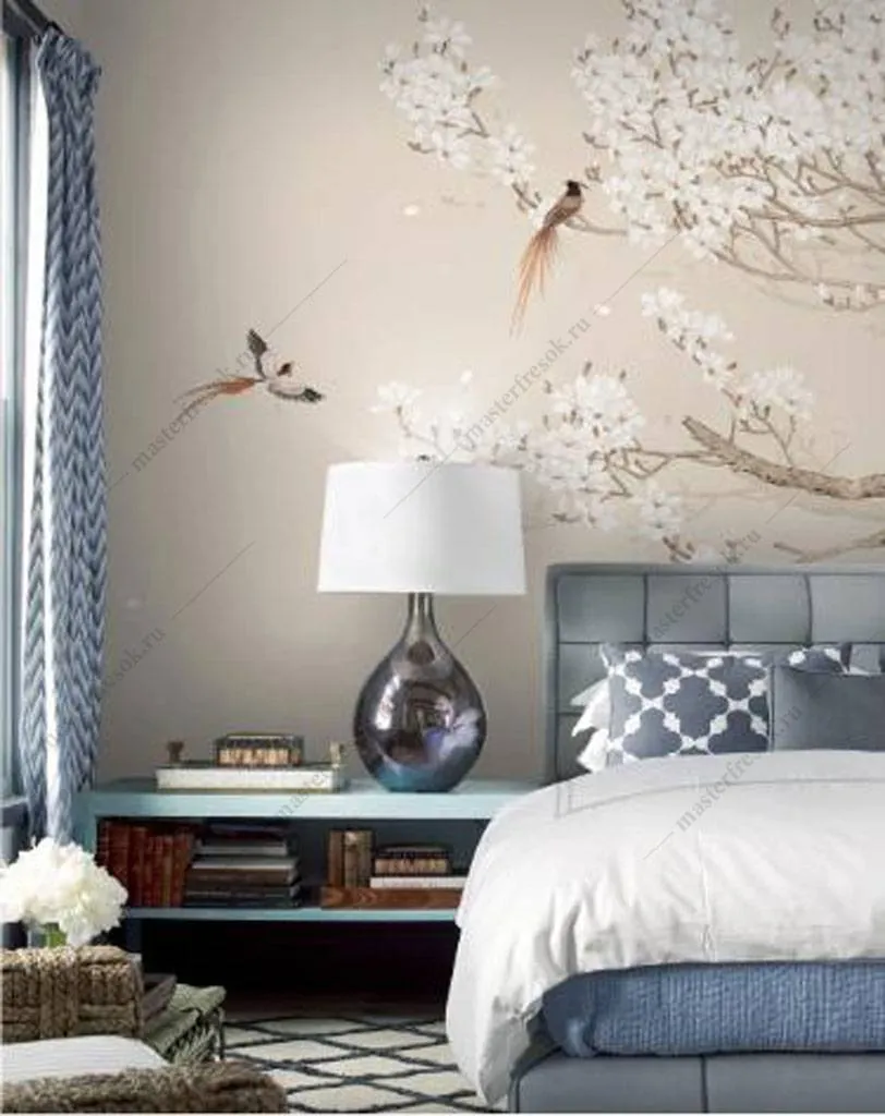 Фотообои в интерьере белая сакура  15-941 фото