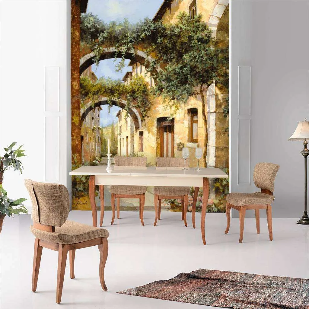 Фотообои в интерьере улочка с арками зелени  8-030 фото