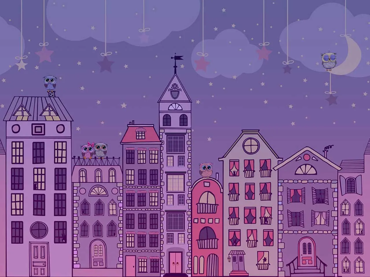 Фотообои в интерьере городок ночью  13-158 фото