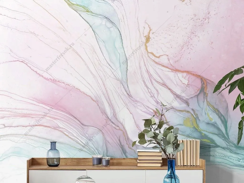 Фотообои Флюид арт Легкий розовый с голубым   14-703