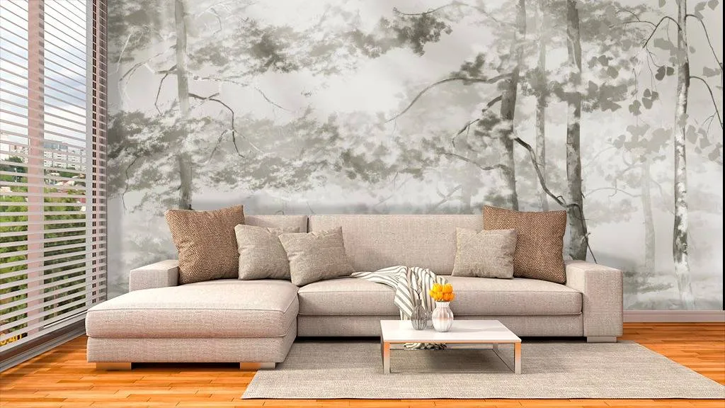 Фотообои в интерьере гризайль акварелью  13-286 фото