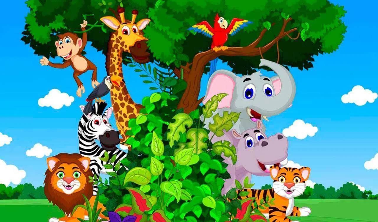 Фотообои в интерьере зверята возле дерева  12-364 фото