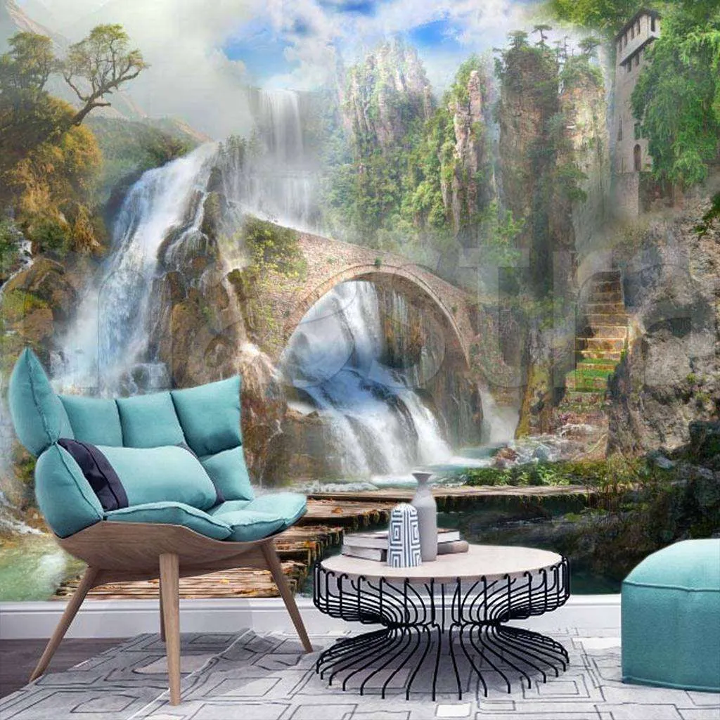 Фотообои Водопад у старого замка 2  6-087