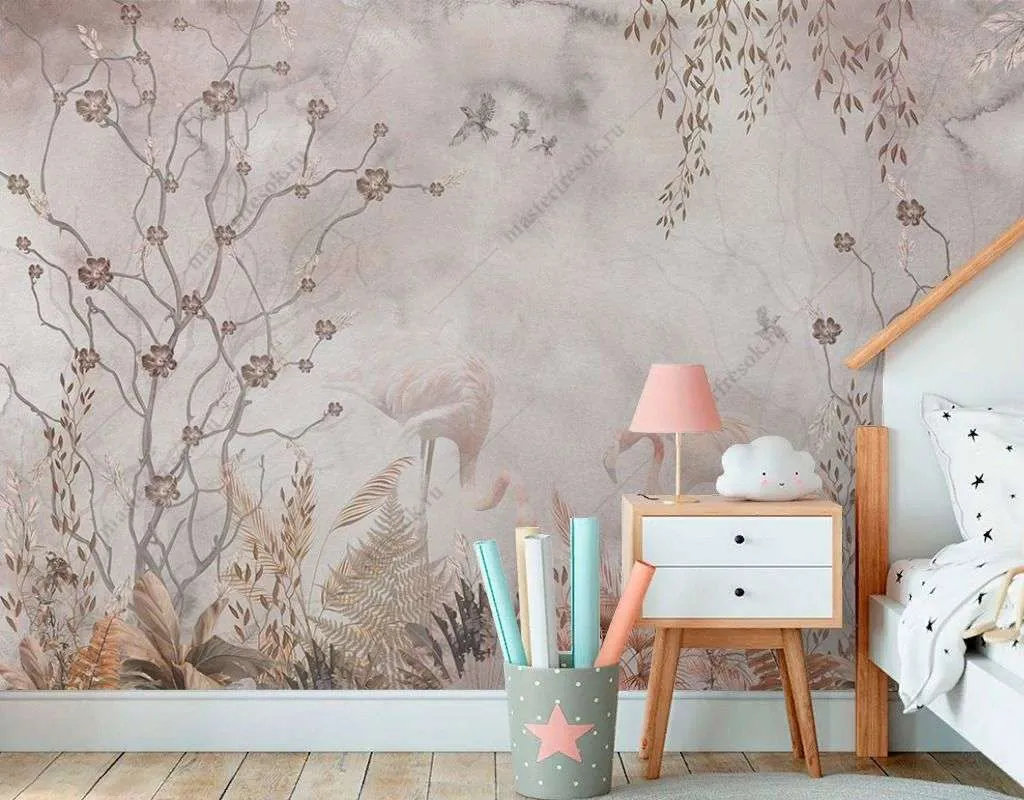 Фотообои в интерьере фламинго в тумане  12-1591 фото