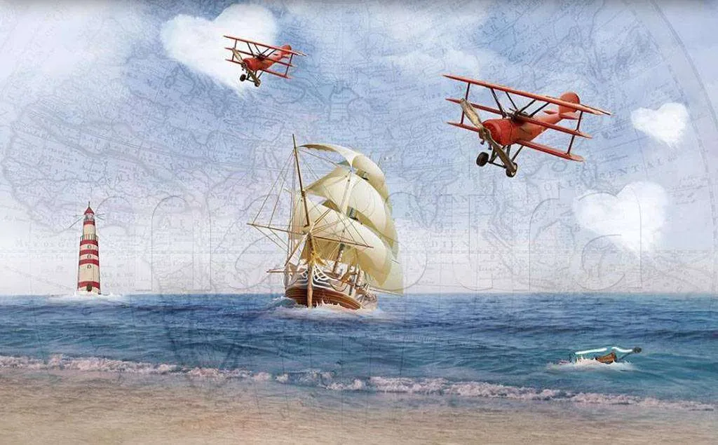 Фотообои в интерьере кораблик в море  15-105 фото