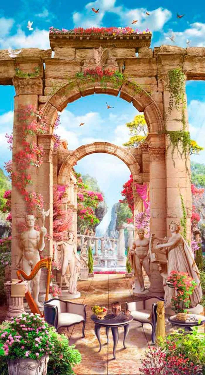 Фотообои в интерьере арки с мифическими богами  11-152 фото