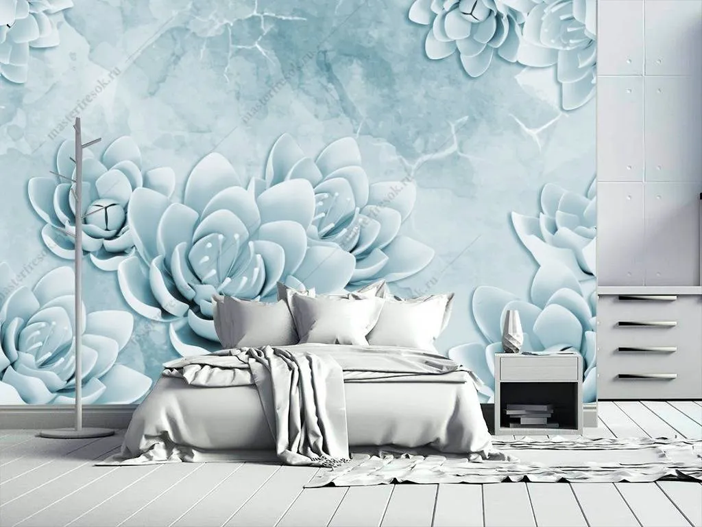 Фотообои 3д голубые цветы  10-651