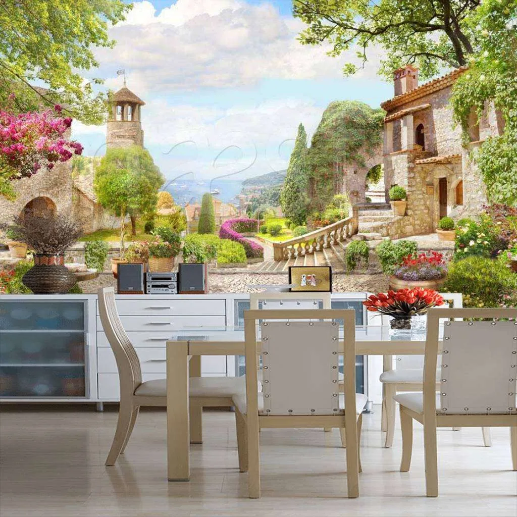 Фотообои в интерьере каменный домик с видом на море  6-140 фото