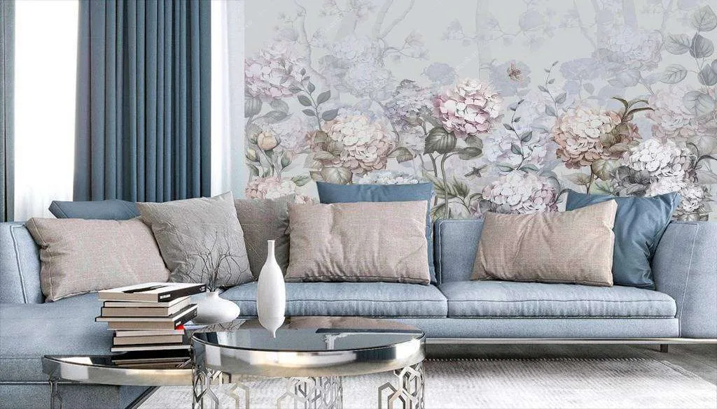 Фотообои в интерьере гортензии в саду  13-109 фото