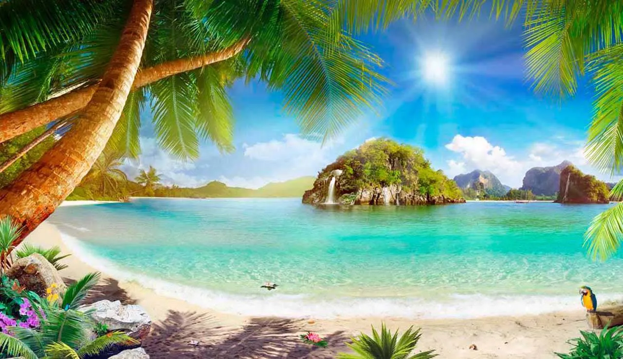 Фотообои в интерьере вид на море и райский остров  11-157 фото