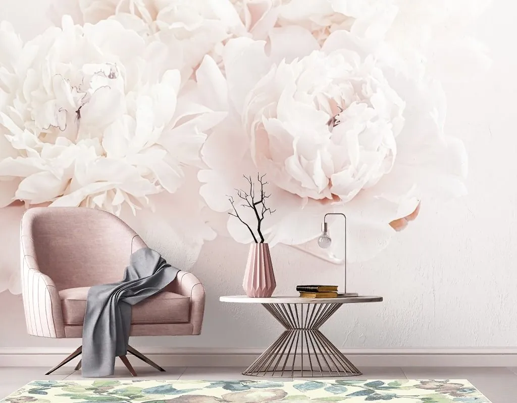 Фотообои в интерьере пионы светлые 3д  9-2034 фото