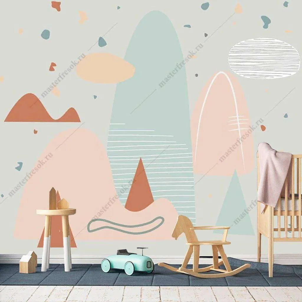 Фотообои в интерьере скандинавские розовые горы  14-096 фото