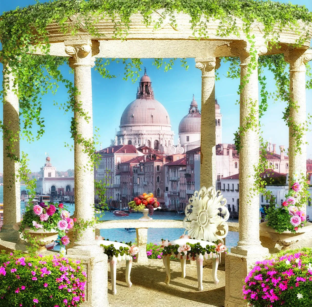 Фотообои в интерьере колонны возле храма  19-0139 фото