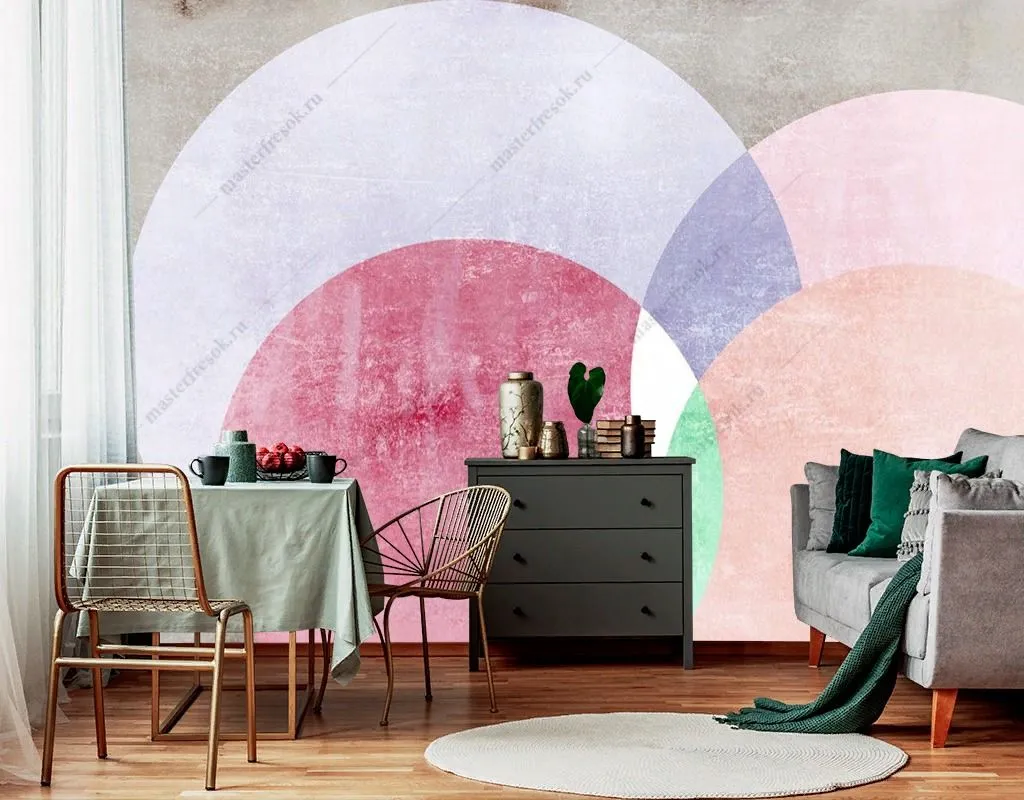 Фотообои в интерьере абстракция цветные круги  9-1814 фото
