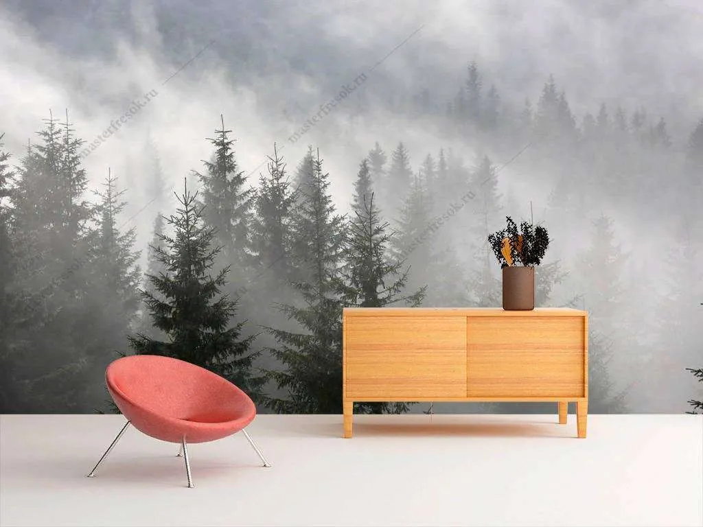 Фотообои в интерьере туманный рассвет  9-1167 фото