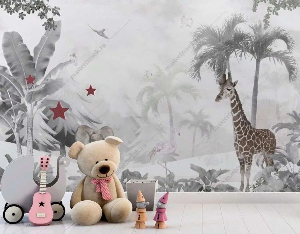 Фотообои в интерьере жираф в джунглях  12-1385 фото