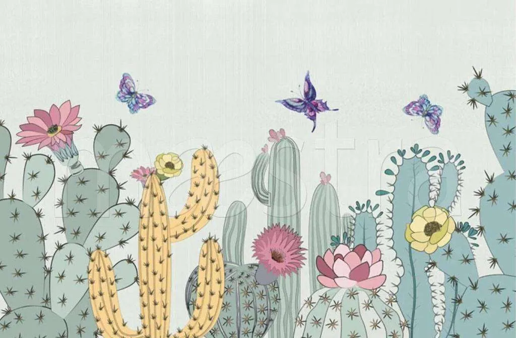 Фотообои в интерьере кактусы рисунок  15-129 фото