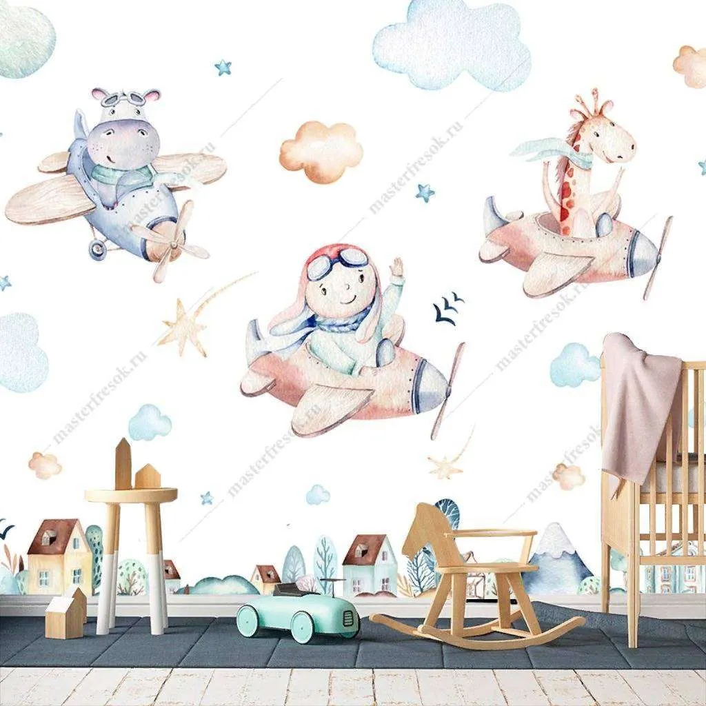 Фотообои в интерьере зверята на самолете  14-092 фото