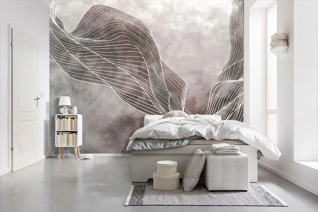 Фотообои в интерьере абстрактные линии на туманном фоне  14-663 фото